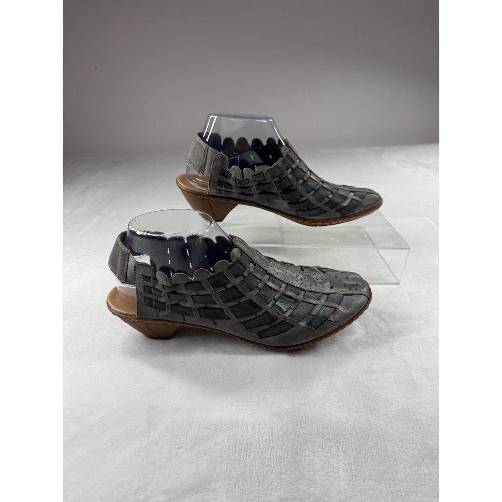 Rieker Sina 39 Woven Leather Slingback Sandals Women's 8.5 Gray Slip-On Comfort - Picture 5 of 12